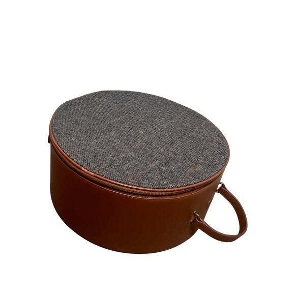 Goorin Bros RARE Tweed Leather Travel Hat Case Box Zipper Pocket Top Handle - Picture 14 of 14